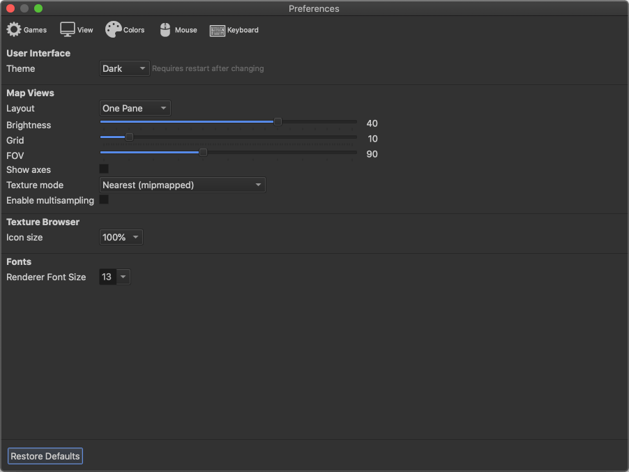 View Preferences (macOS)