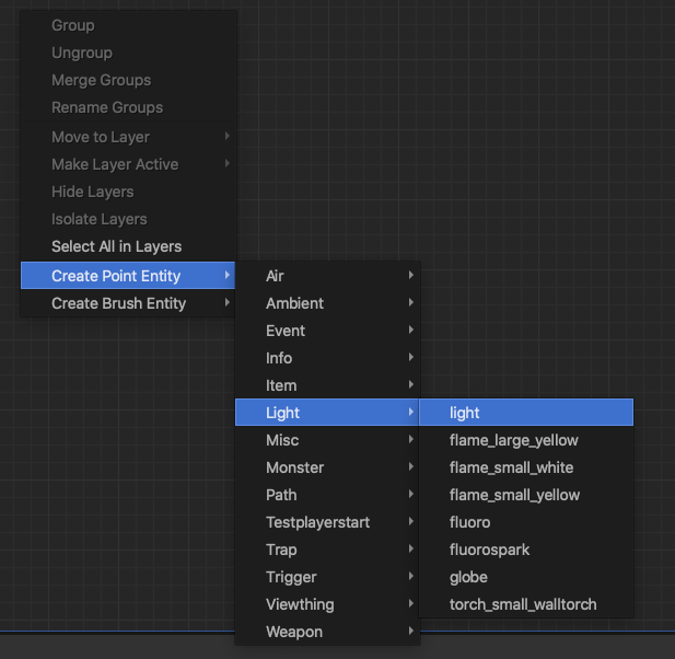 Dropping an entity with the context menu (Mac OS X)