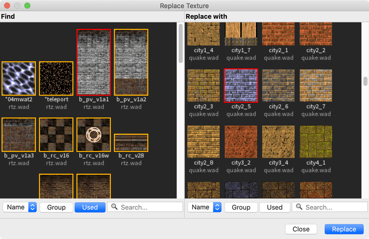 Material Replace Window (Mac OS X)
